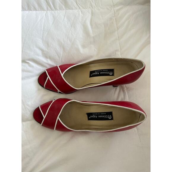 Vintage Etienne Aigner Women's Red White Daley Leather Peep Toe Heels Size 8.5 - Picture 7 of 9